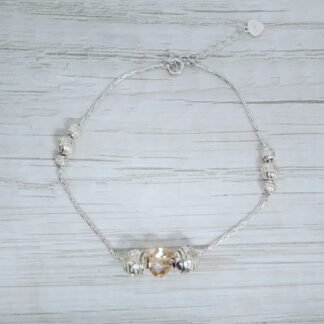 Pulsera de plata 1 cristal 2 esferas, 3 secciones