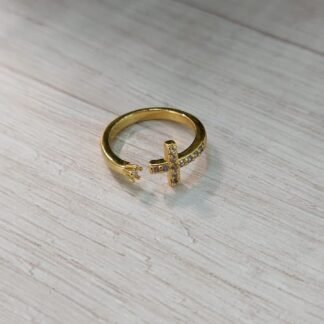 Anillo ba?o en oro cruz circones