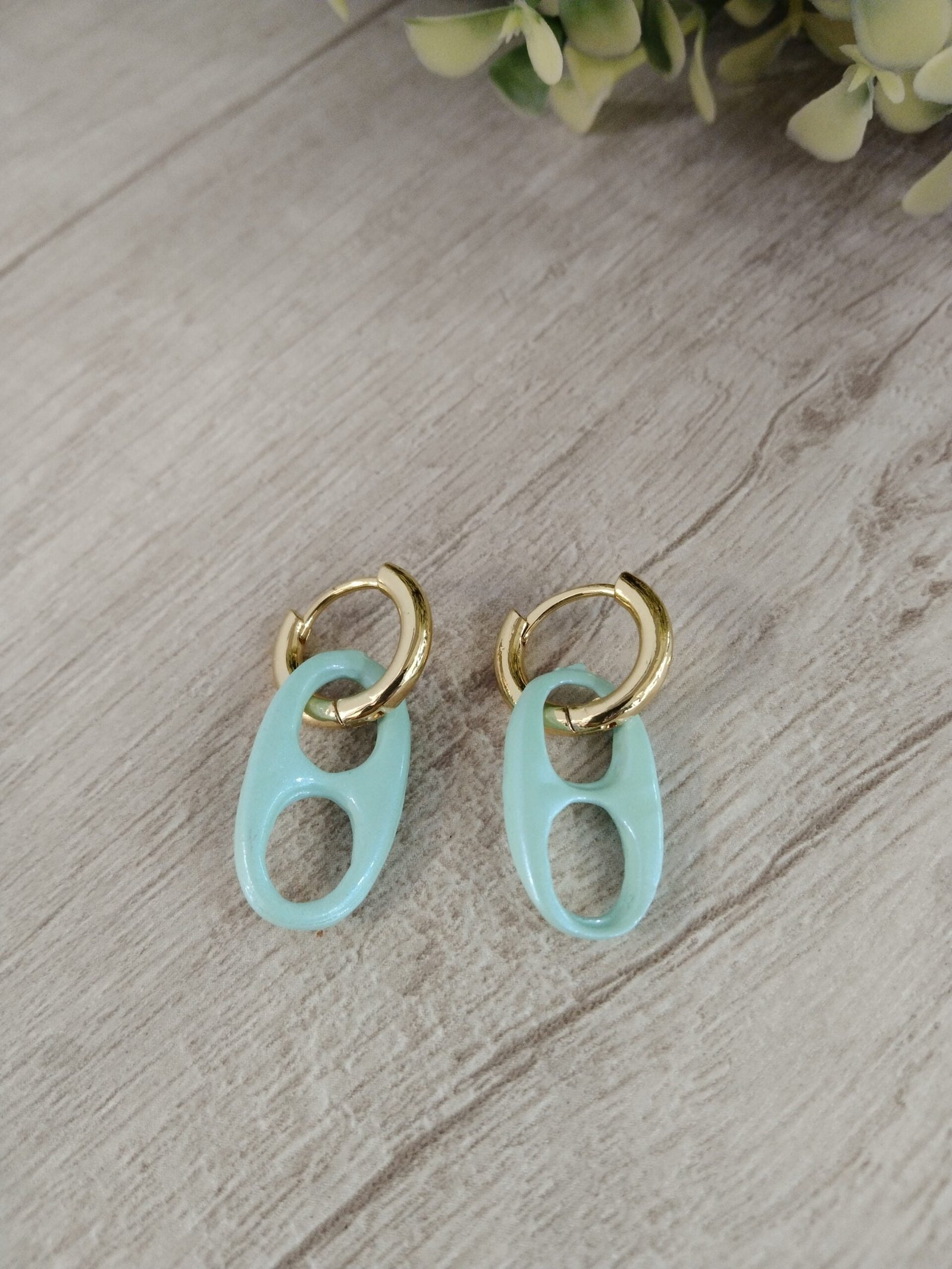 Aros Ba?o en oro colgante esmaltado calipso