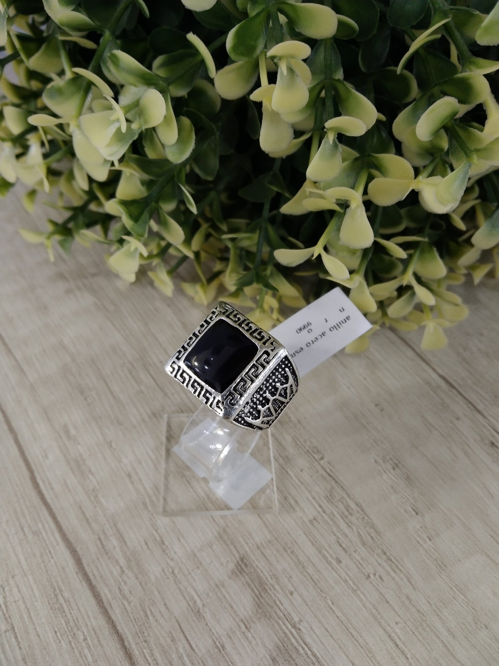 Anillo acero plateado con esmaltado