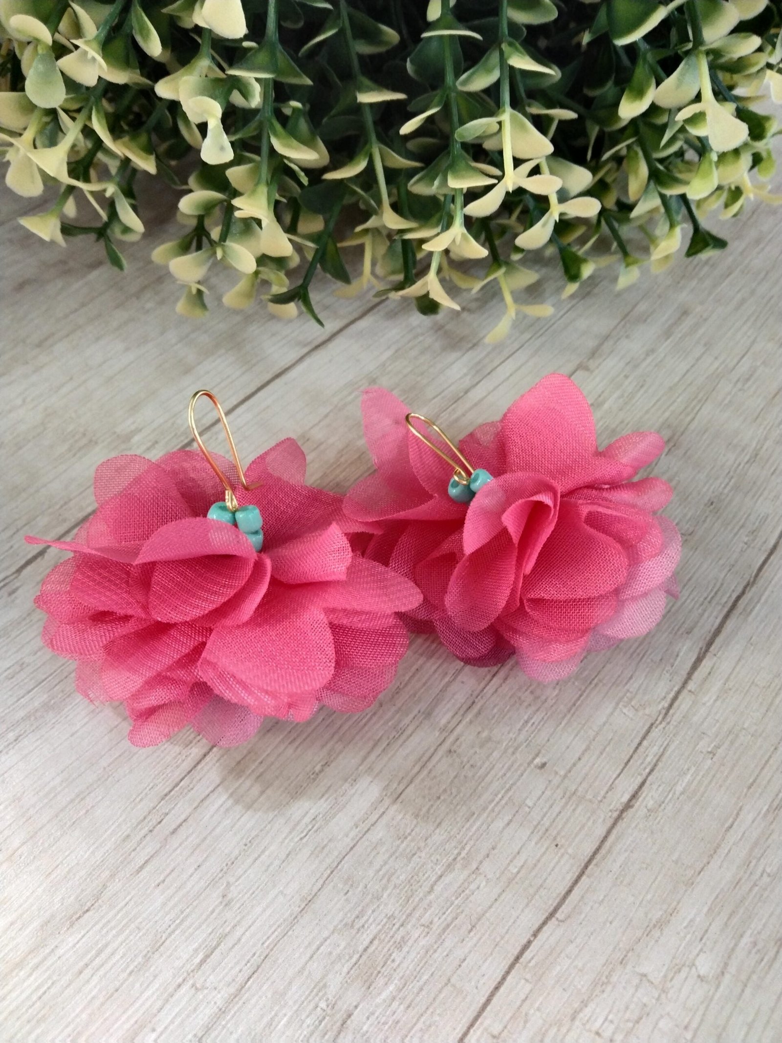 aros flor tela rosa