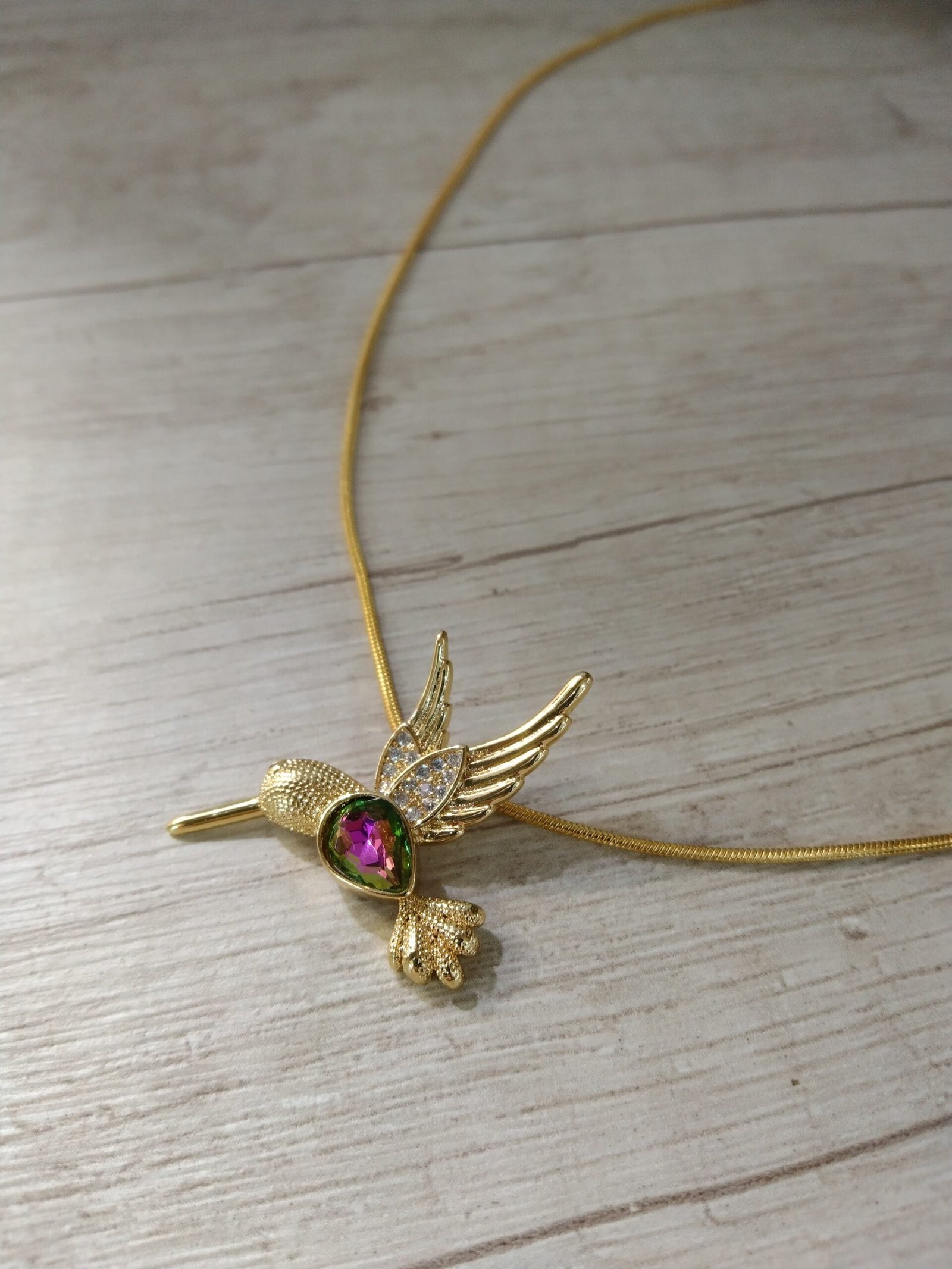 Collar Ba?o en oro colibri rosa 50cm - Imagen 2