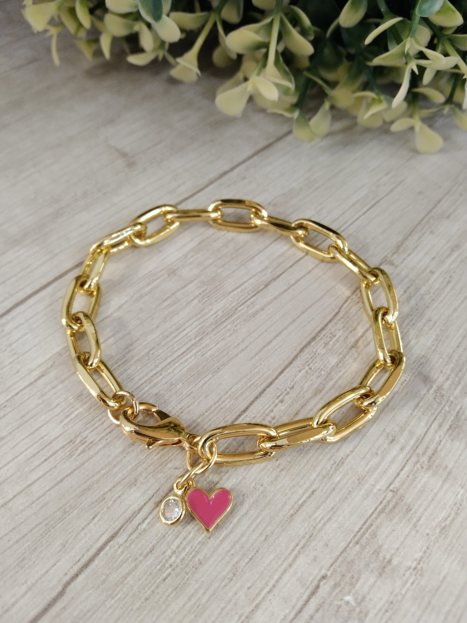 Pulsera Ba?o en oro corazon esmaltado