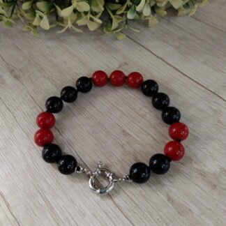 Pulsera Mallorca perlas rojas y negras 21 cm
