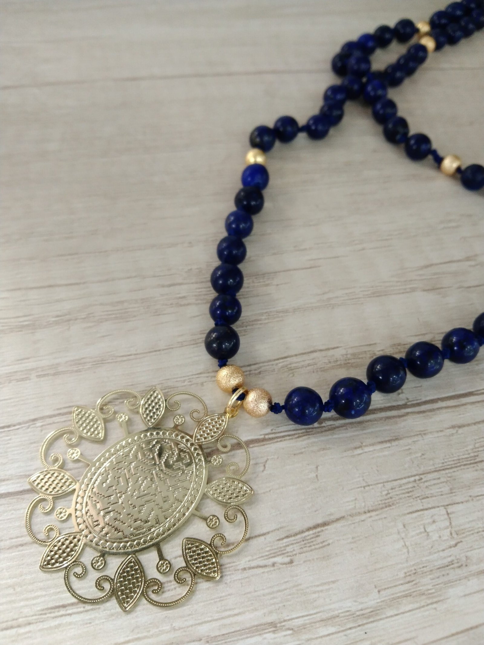 Collar lapizlazuli 1 metro Ba?o en Oro - Imagen 2