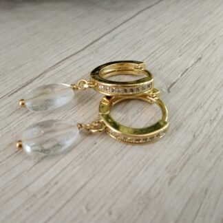 Aros Ba?o en oro cuarzo cristal