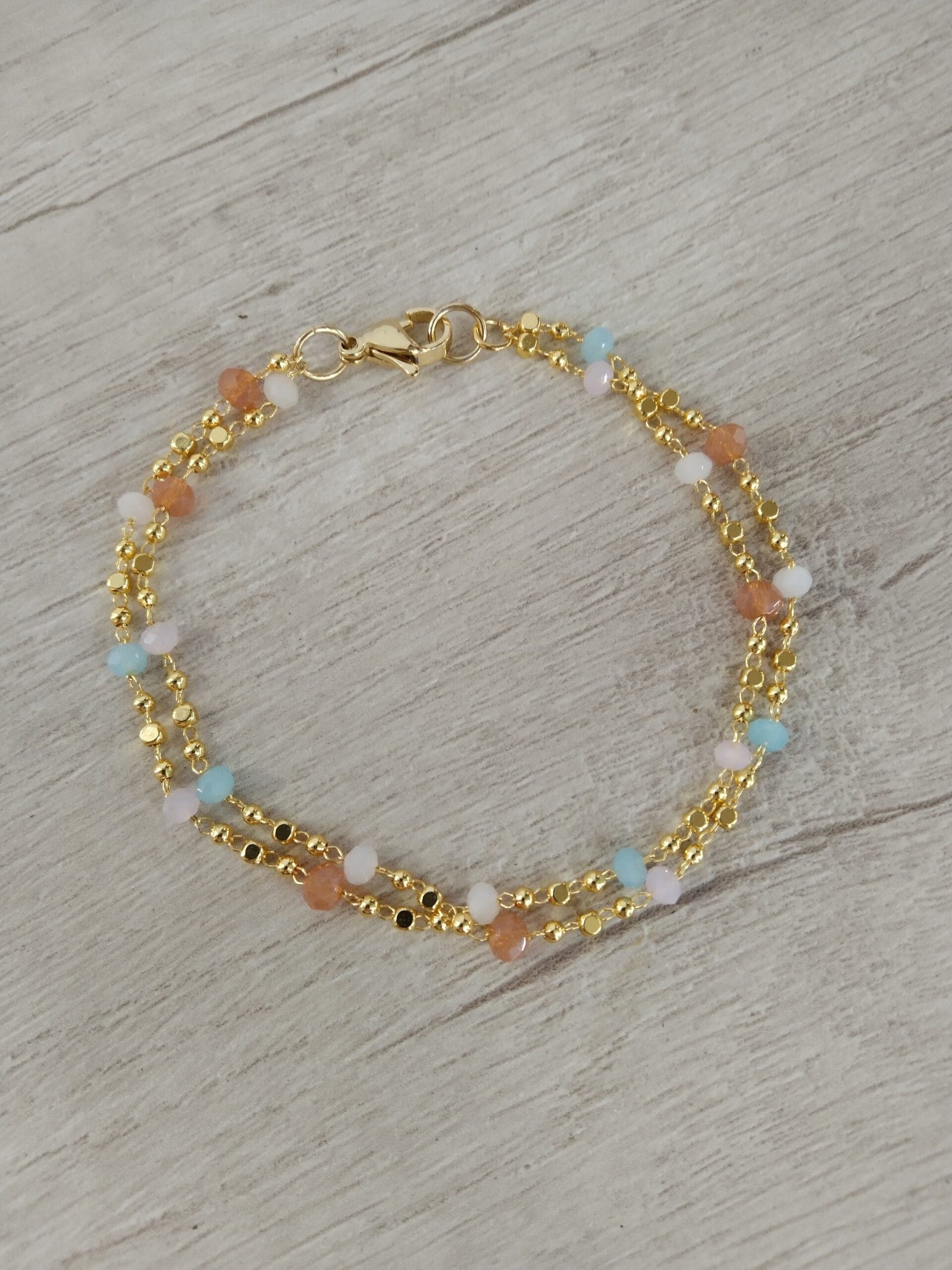 Pulsera Ba?o en oro doble cristales colores