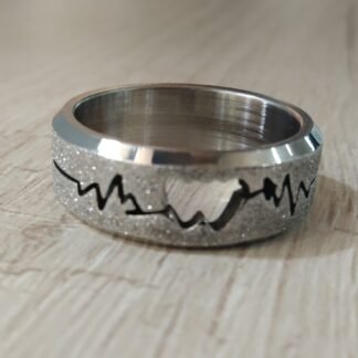 Anillo Acero doble corazon ritmo cardiaco nro 22
