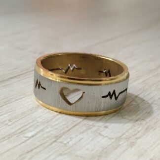 Anillo Acero ritmo cardiaco corazones bicolor