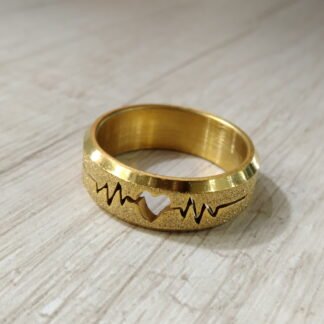 Anillo Acero ritmo cardiaco corazon dorado nro 25