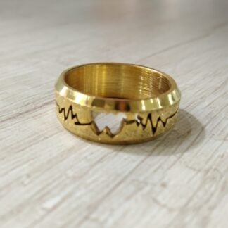 Anillo Acero ritmo cardiaco corazones dorado nro 19