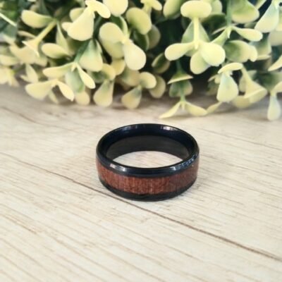 Anillo Acero madera borde negro n? 17