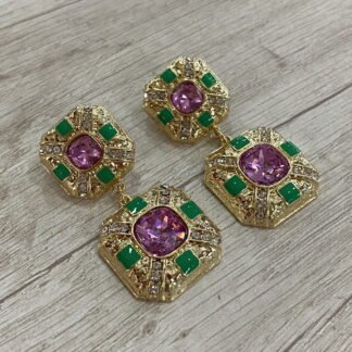 Aros fantas?a fina cuadrado doble verde/rosado