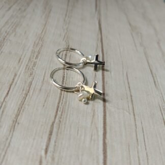 Aros plata cruz perla