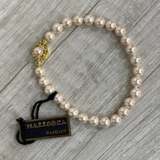 Pulsera Mallorca perlas 8 mm broche flor