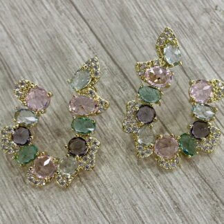 Aros cristales multicolor rosa ba?o en oro