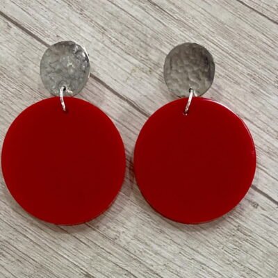 Aros Plata Resina Rojos Circulares
