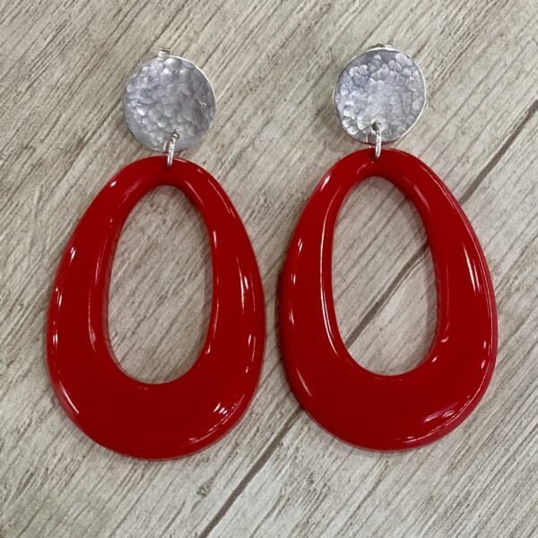 Aros Plata Resina Rojos Óvalados
