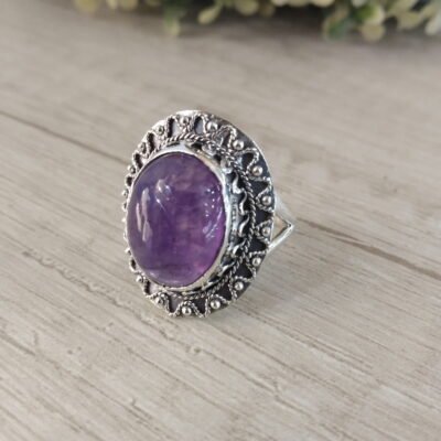 Anillo Plata Envejecida amatista nro 16