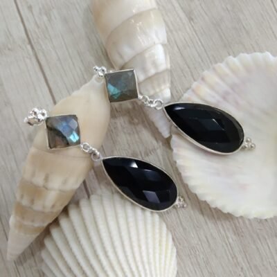 Aros Plata Gota Onix Labradorita