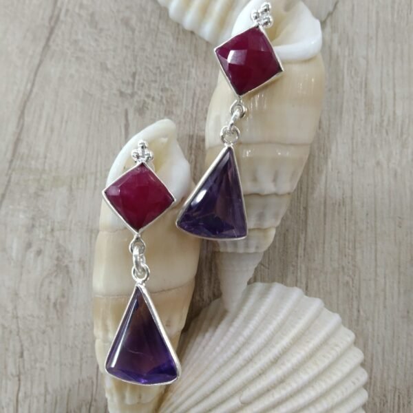 Aros Plata Cuarzo Fucsia Amatista