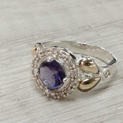 Anillo Plata con Oro Cristal Amatista nro 17