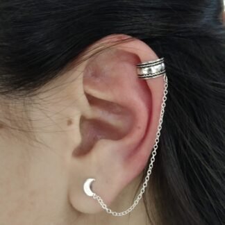 Aros Plata Bidu Cuff Cadena Media Luna