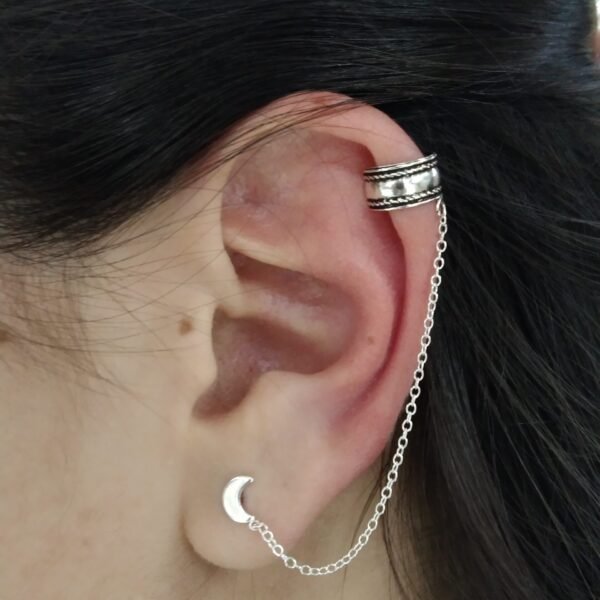 Aros Plata Bidu Cuff Cadena Media Luna