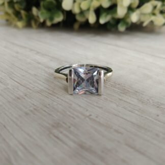 Anillo plata con oro circon rectangular nro 14