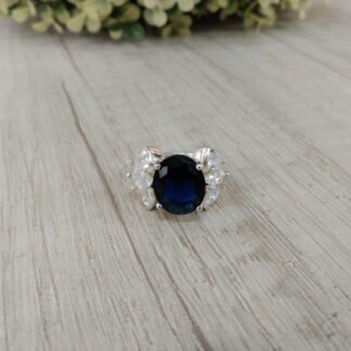 Anillo plata circon azul  nro 11
