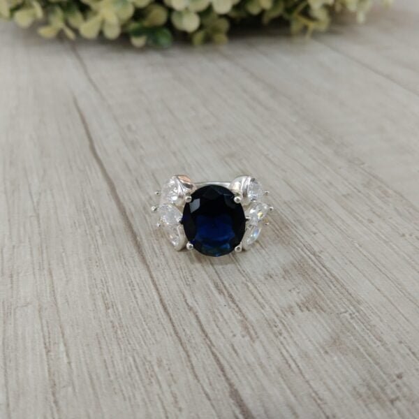 Anillo plata circon azul  nro 11