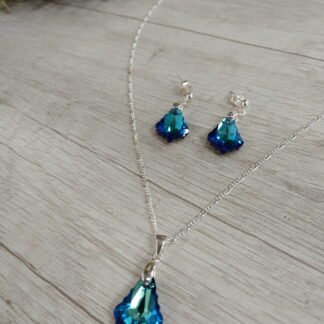 Conjunto Plata Hojas Azules Tornasol