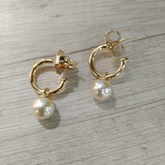 Aros perla mallorca semi argolla enchapado en oro