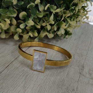Pulsera esclava acero acrilico blanco rectangular