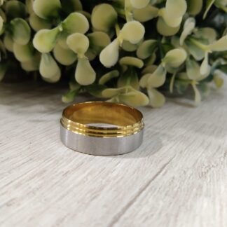 Anillo acero plateado dorado doble linea nro 25