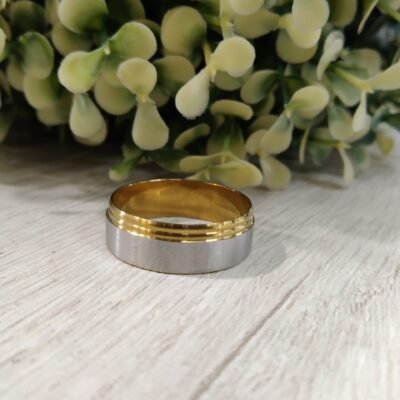 Anillo acero plateado dorado doble linea nro 25
