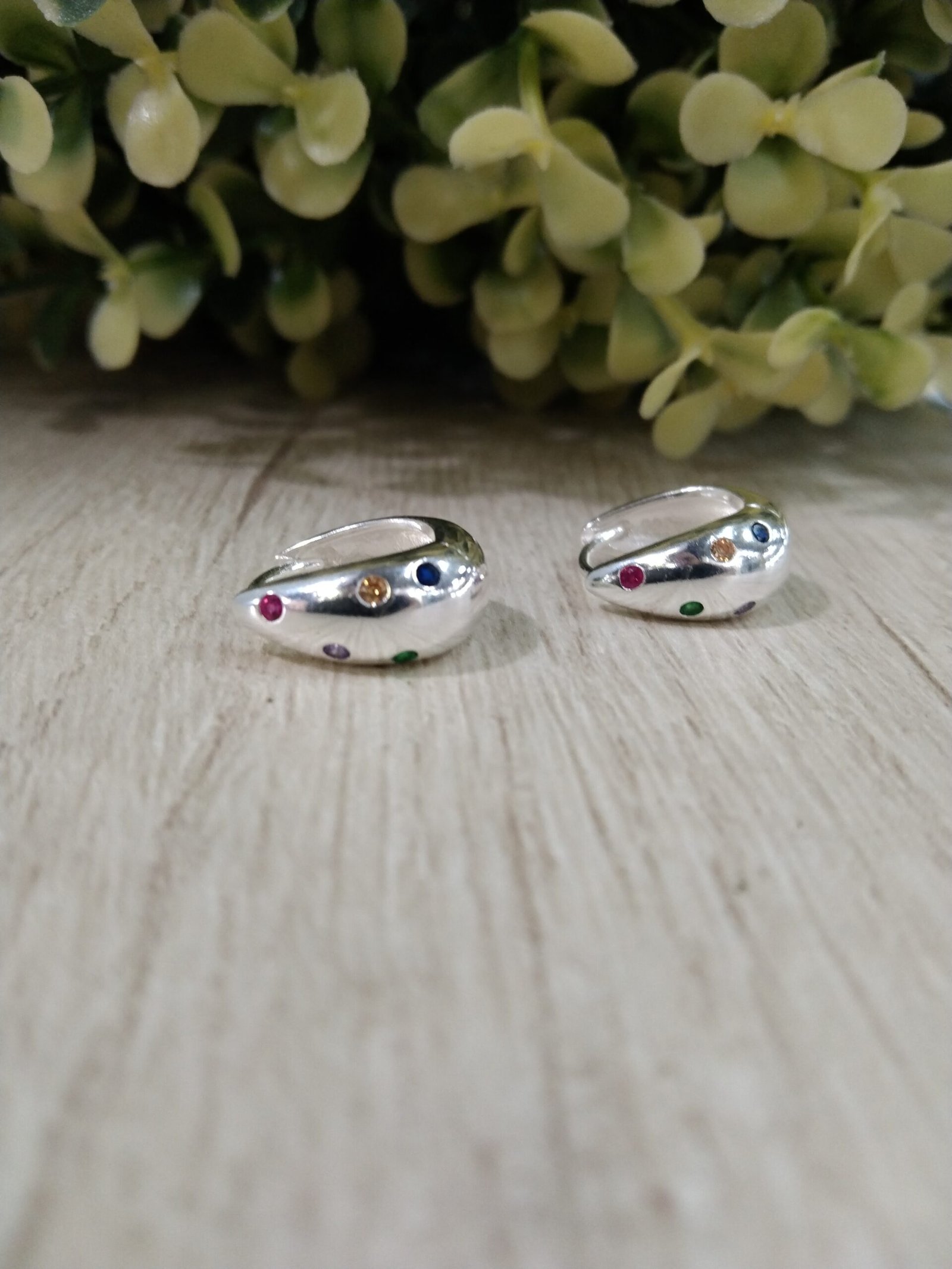 Aros plata argolla huggie circones colore - Imagen 2