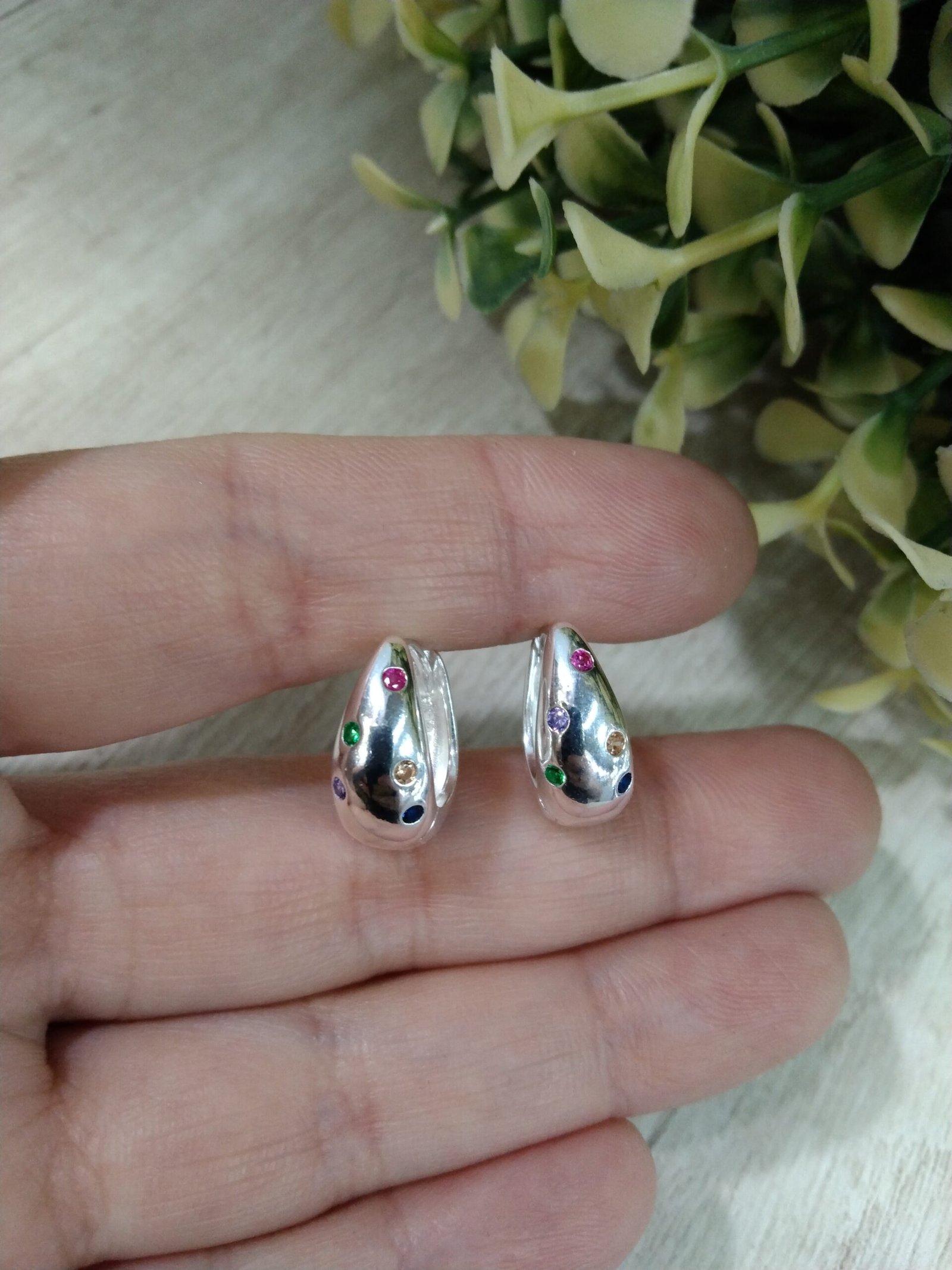 Aros plata argolla huggie circones colore - Imagen 3