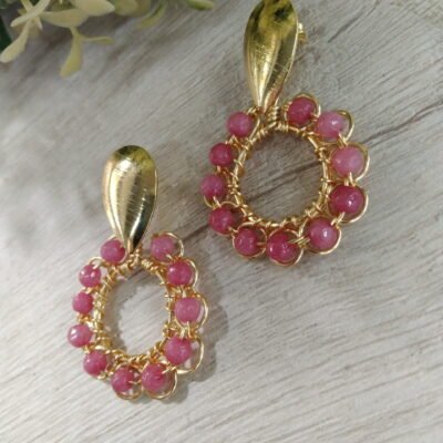 Aros ?gatas rosa hechos a mano, ba?o en oro