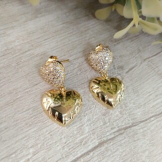 Aros Doble coraz?n circones ba?o en oro
