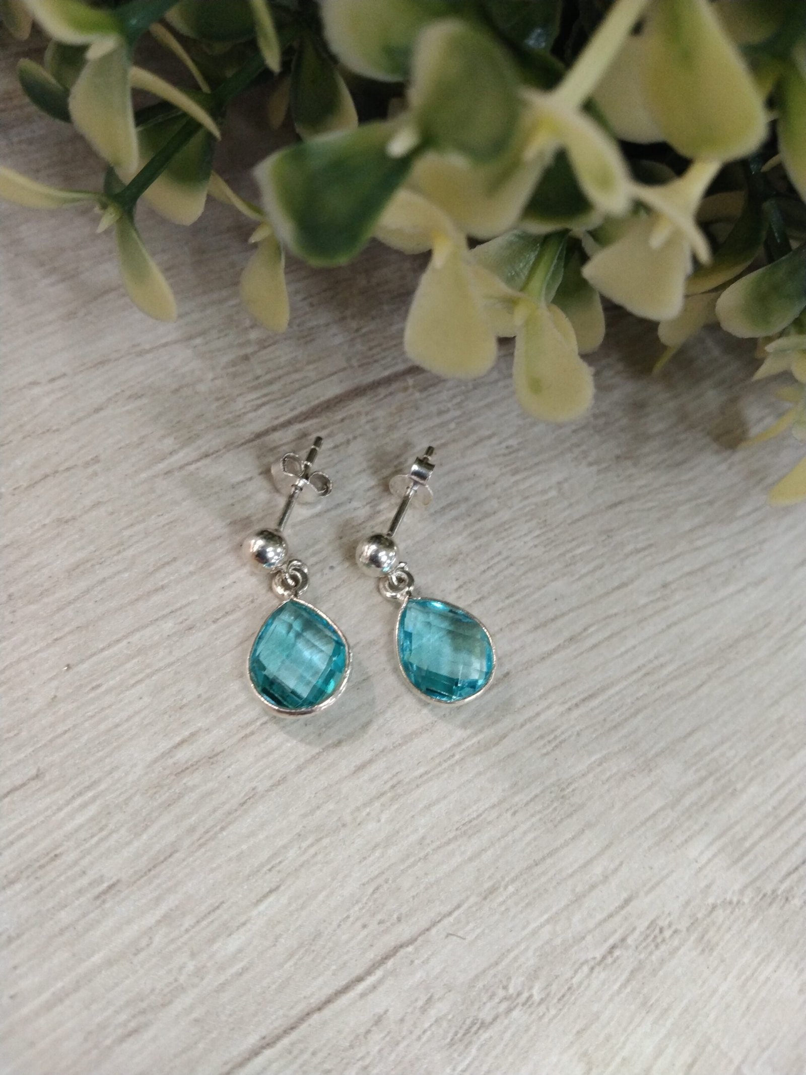 Aros plata Gota cristal Celeste