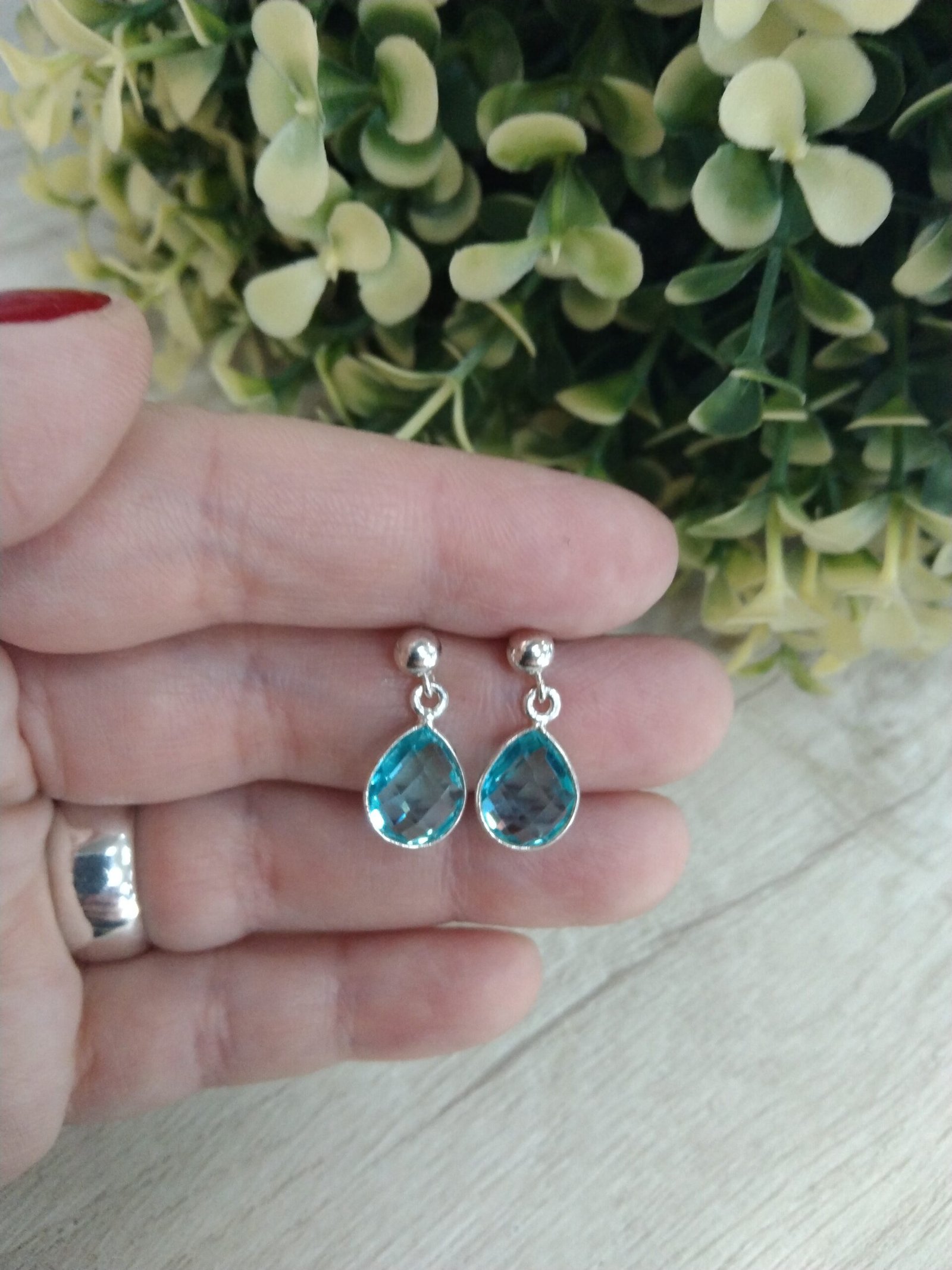 Aros plata Gota cristal Celeste - Imagen 2