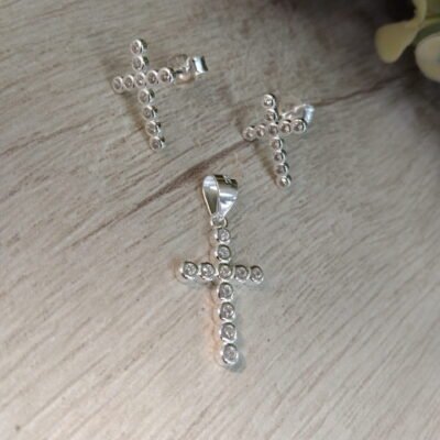Conjunto plata cruz circones