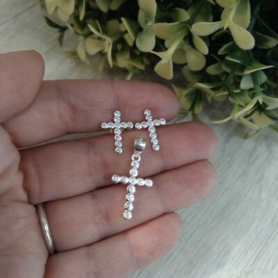 Conjunto plata cruz circones