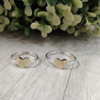 Anillos plata con oro corazon (2 unidades)