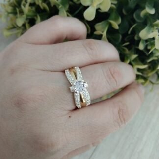 Anillo plata con oro solitario circones n?16