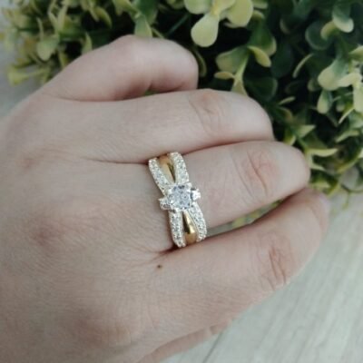 Anillo plata con oro solitario circones n?16