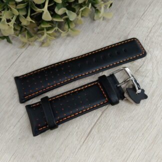 Correa reloj JC cuero negra lisa costura naranja 24 mm