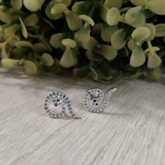 Aros plata serpiente circones blancos ojos verdes
