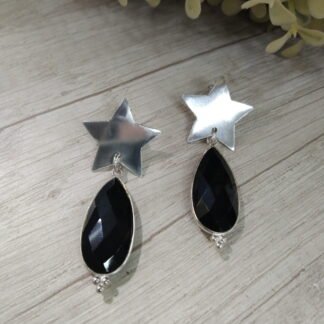 Aros plata estrella onix gota